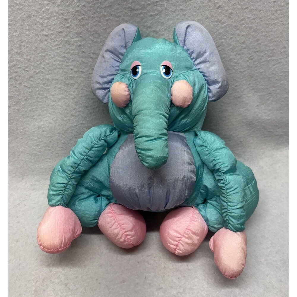 Vintage Elephant Puffalump Plush 1980s 90s Blue Pink Tb Trading Co